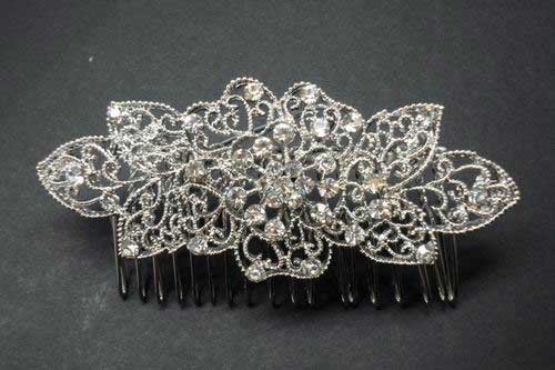 Silver colour comb with flower and leaves. Ref. 29680